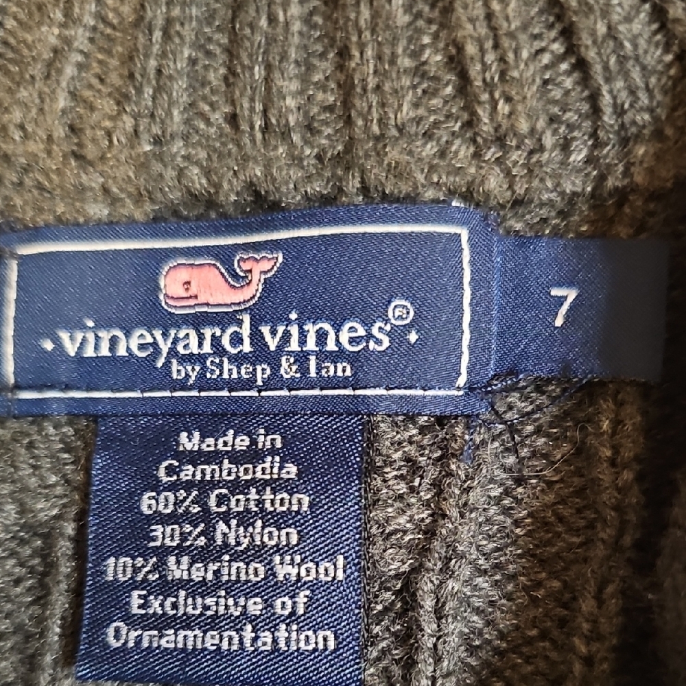 Vineyard Vines Charcoal Cable Knit Sweater with Brown Zipper - Picture 5 of 10